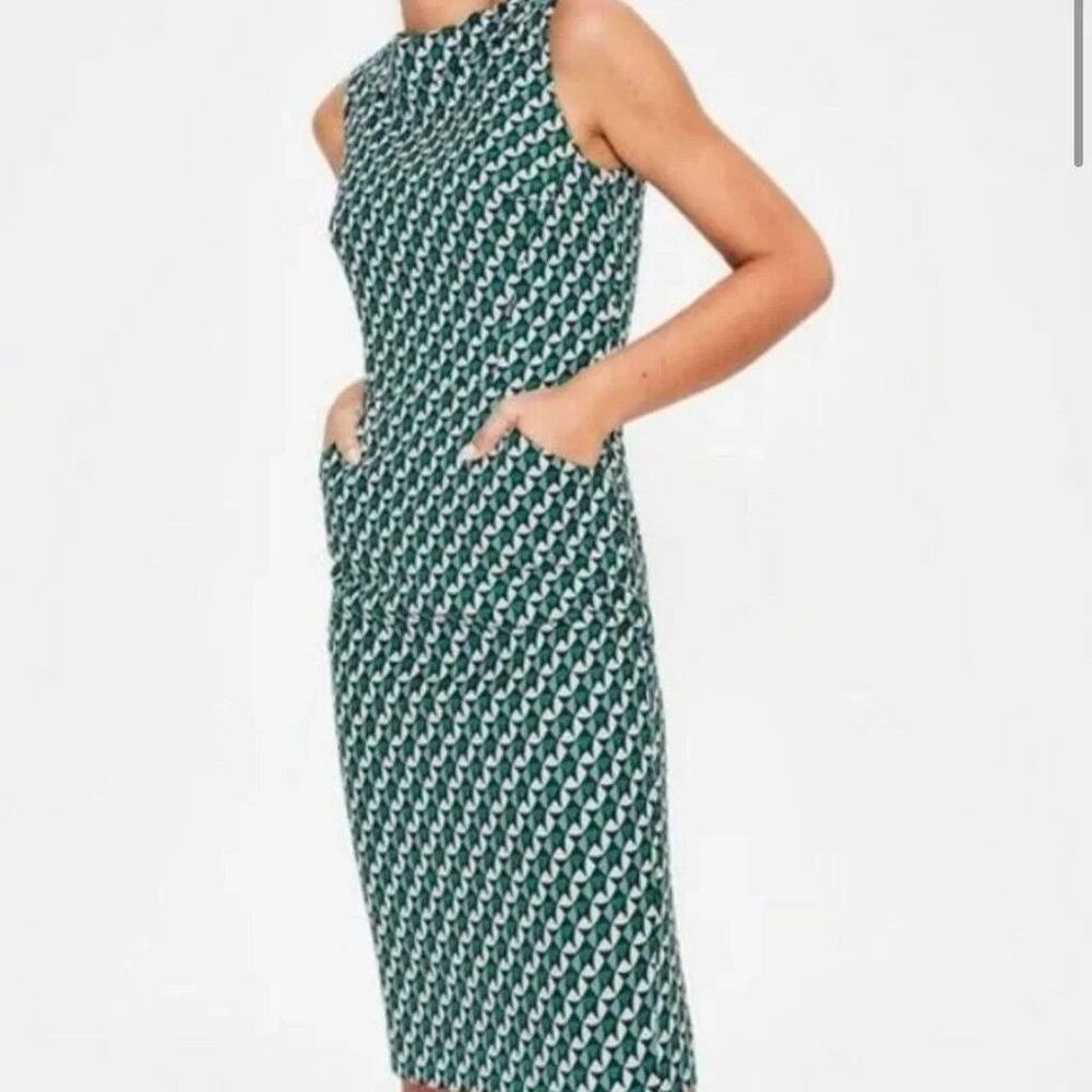Boden Martha Shift Dress Geometric Blue Green Pockets Knee Length Size 8P EUC!!